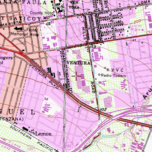 Topographic Map of Ventura Police Department - Pacific View Mall Storefront, CA
