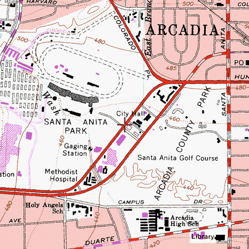Topographic Map of Arcadia Police Department, CA