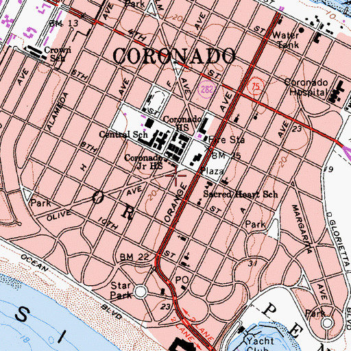 Topographic Map of Coronado Police Department, CA