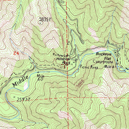 Topographic Map of Hospital Rock Picnic Area, CA