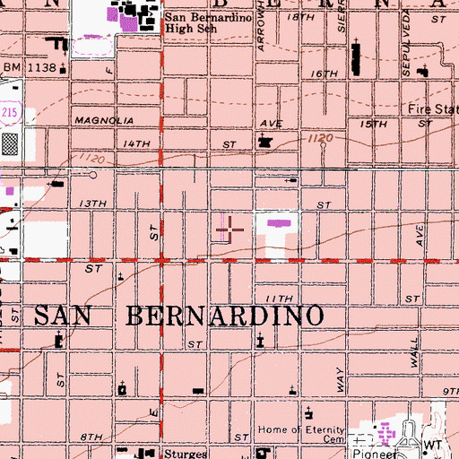 Topographic Map of San Bernardino Police Department, CA