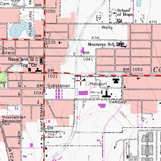 Topographic Map of San Bernardino County Sheriff's Department - Headquarters / Central / Grand Terrace / Loma Linda, CA