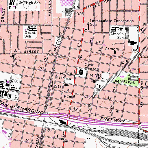 Topographic Map of Colton Police Department, CA