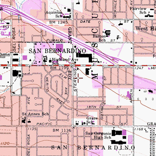 Topographic Map of San Bernardino Police Department, CA