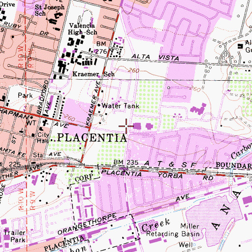 Topographic Map of Placentia Police Department, CA
