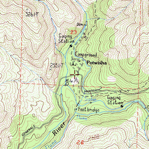 Topographic Map of Potwisha Recreation Site, CA