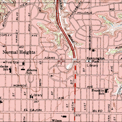 Topographic Map of Adams Ave Satellite SDPD, CA