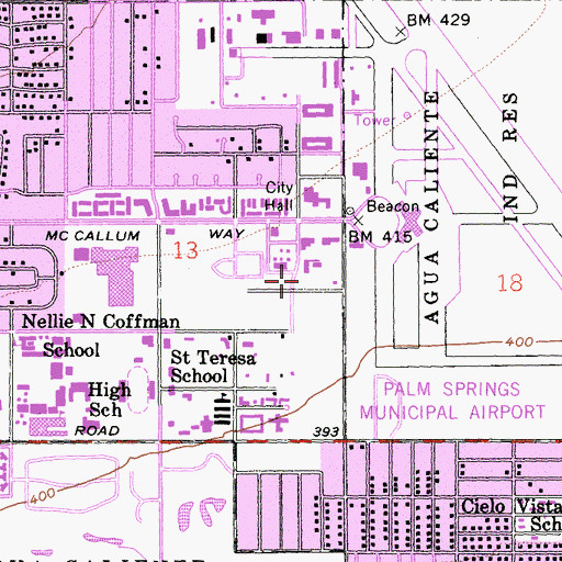 Topographic Map of Palm Springs Police Department, CA