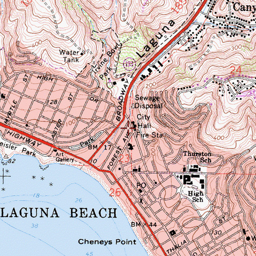Topographic Map of Laguna Beach Police Department, CA