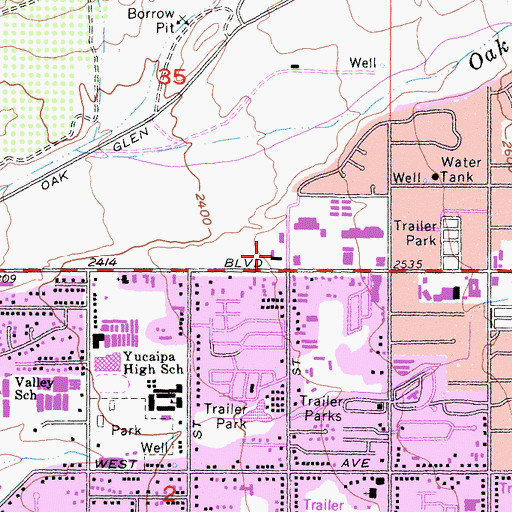 Topographic Map of San Bernardino County Sheriff's Department, Yucaipa Police Station, CA