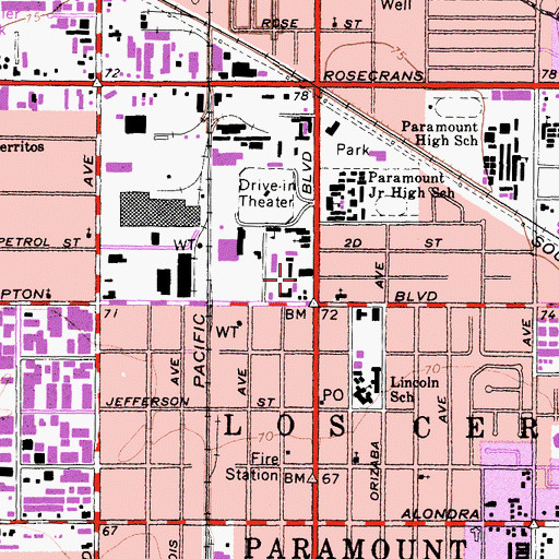 Topographic Map of Los Angeles County Sheriff's Office - Paramount Substation, CA