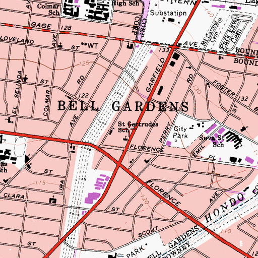 Topographic Map of Bell Gardens City Police Department, CA