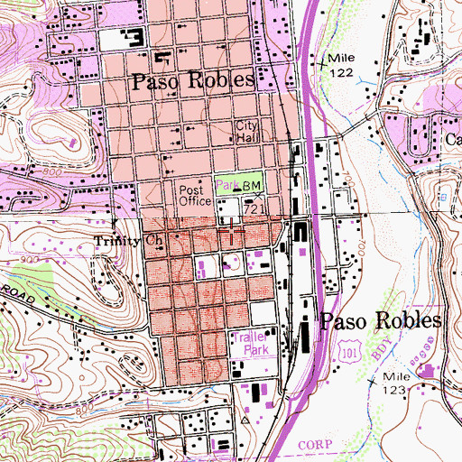 Topographic Map of Paso Robles Police Department, CA