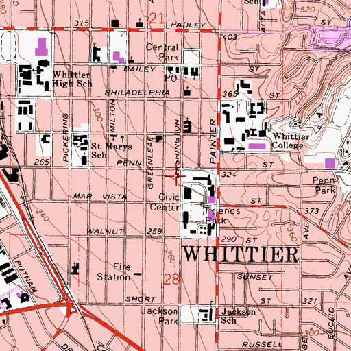 Topographic Map of Whittier Police Department, CA