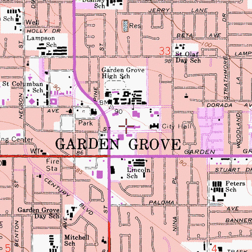 Topographic Map of Garden Grove Police Department, CA