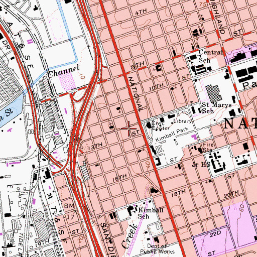 Topographic Map of National City Police Department, CA