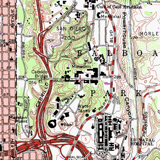 Topographic Map of San Diego Police Department - Balboa Park Storefront, CA