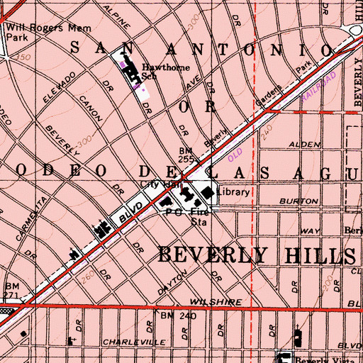 Topographic Map of Beverly Hills Police Department, CA