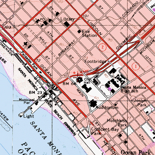 Topographic Map of Santa Monica Police Department, CA