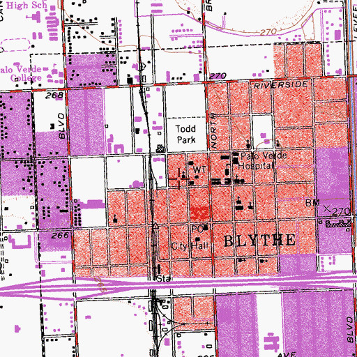 Topographic Map of Blythe Police Department, CA