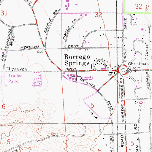 Topographic Map of San Diego County Sheriff's Office Borrego Springs, CA