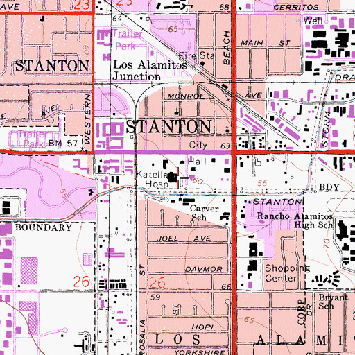 Topographic Map of Orange County Sheriff-Stanton Station, CA