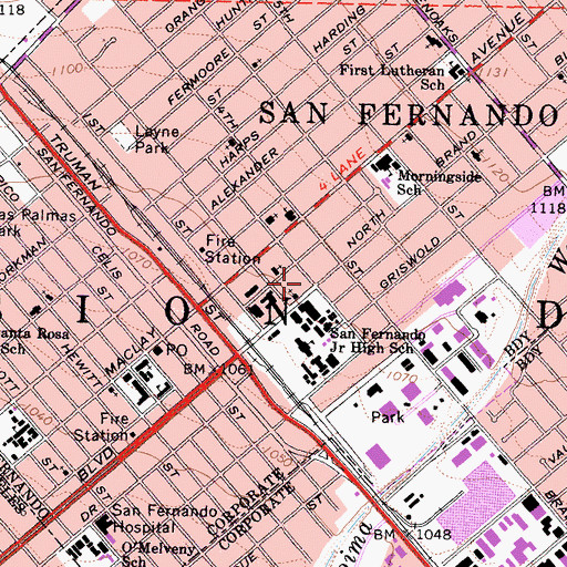 Topographic Map of Los Angeles County Sheriff's Department - Court Services Division, CA