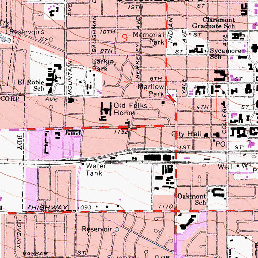 Topographic Map of Claremont Police Department, CA