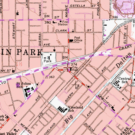 Topographic Map of Baldwin Park Police Department, CA