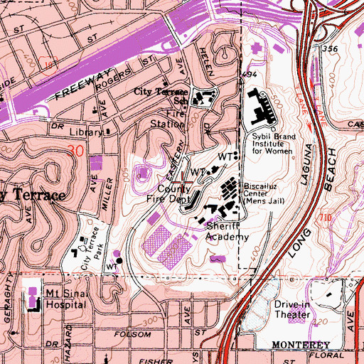 Topographic Map of Los Angeles County Sheriff's Department, CA