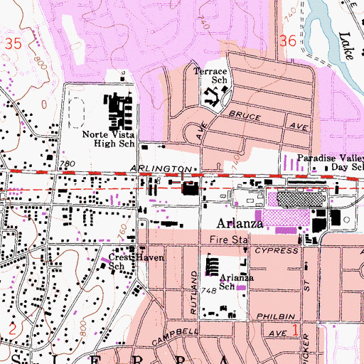Topographic Map of Riverside Police Department - Arlanza Police Center, CA