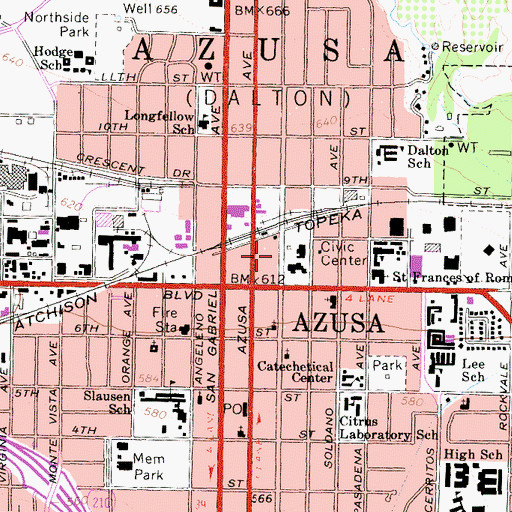 Topographic Map of Azusa Police Department, CA