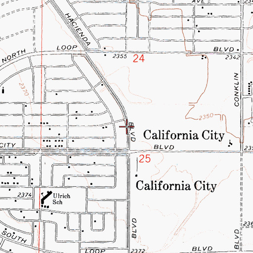 Topographic Map of California City Police Department, CA