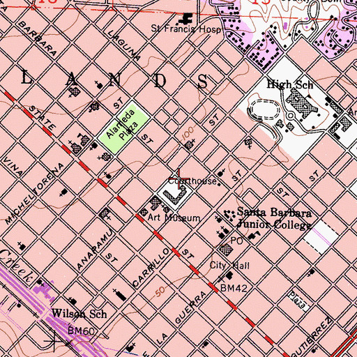 Topographic Map of Santa Barbara Police Department, CA
