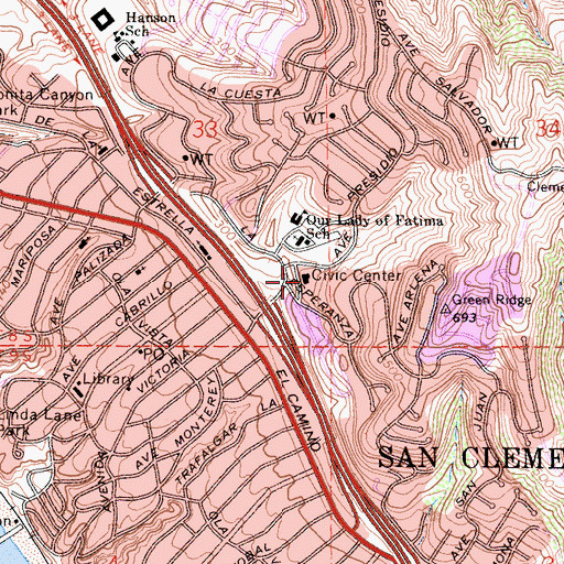 Topographic Map of San Clemente Police Department, CA