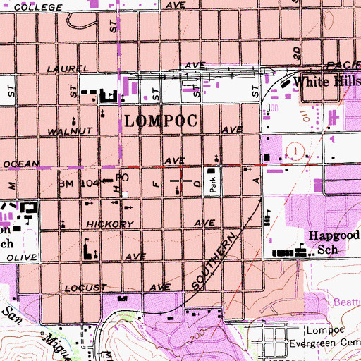 Topographic Map of Lompoc Police Department, CA