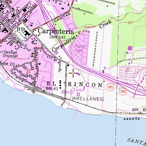 Topographic Map of Santa Barbara County Sheriff's Office Carpinteria Station, CA