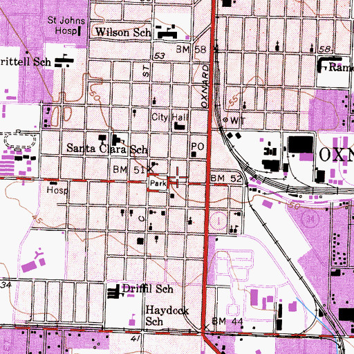 Topographic Map of Oxnard Police Department - Central Business District, CA