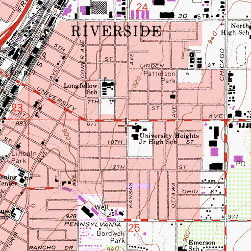 Topographic Map of Riverside Police Department - Eastside Police Center, CA