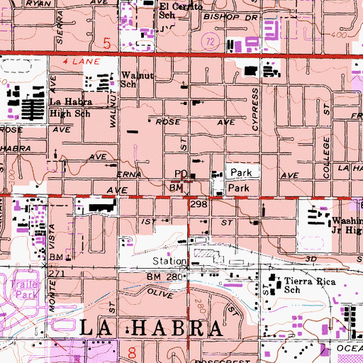 Topographic Map of La Habra Police Department, CA