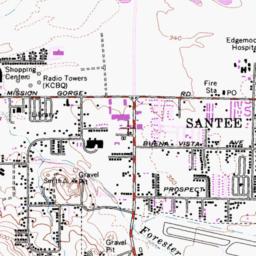Topographic Map of San Diego County Sheriff's Office Santee Station, CA