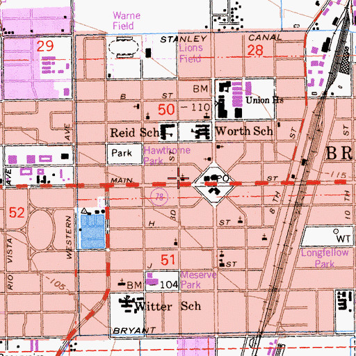 Topographic Map of Brawley Police Department, CA