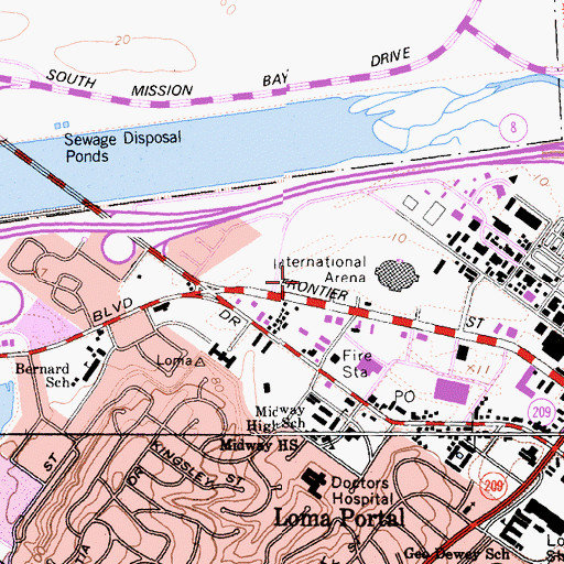 Topographic Map of Peninsula Storefront SDPD, CA