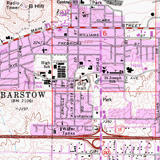 Topographic Map of Barstow Police Department, CA