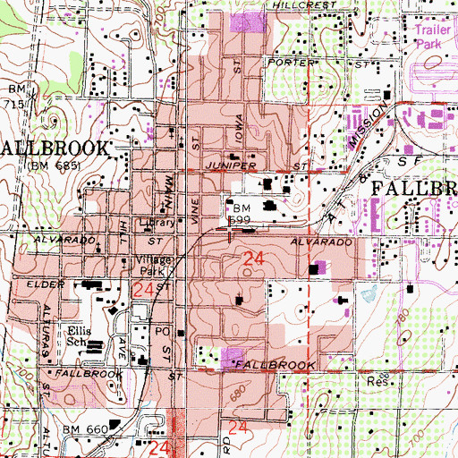 Topographic Map of San Diego County Sheriff's Office Fallbrook Substation, CA