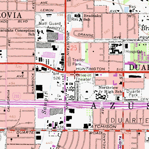 Topographic Map of Los Angeles County Sheriff's Department - Duarte Satellite Office, CA