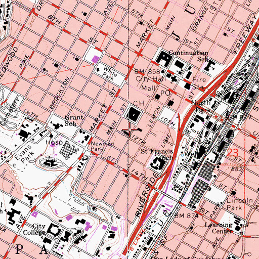 Topographic Map of Riverside Police Department - Orange, CA