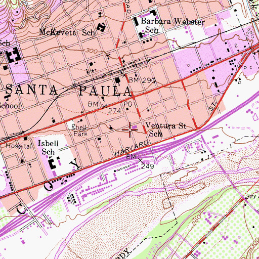Topographic Map of Santa Paula Police Department, CA