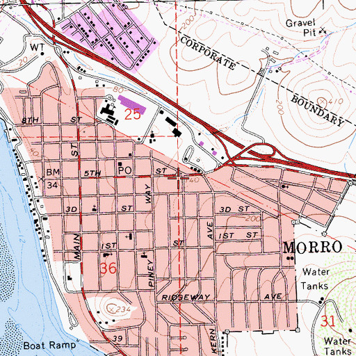Topographic Map of Morro Bay Police Department, CA