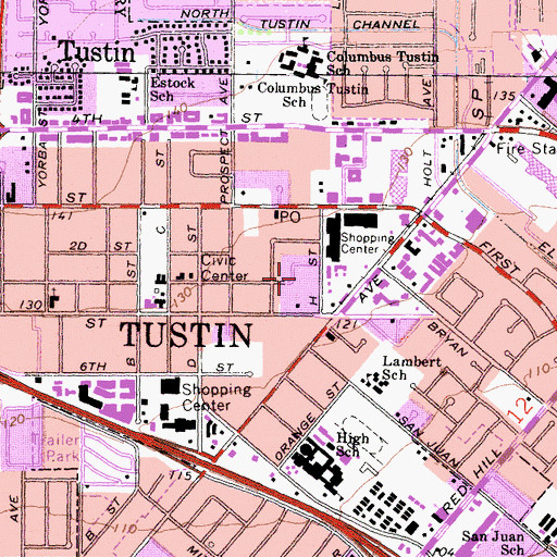 Topographic Map of Tustin Police Department, CA